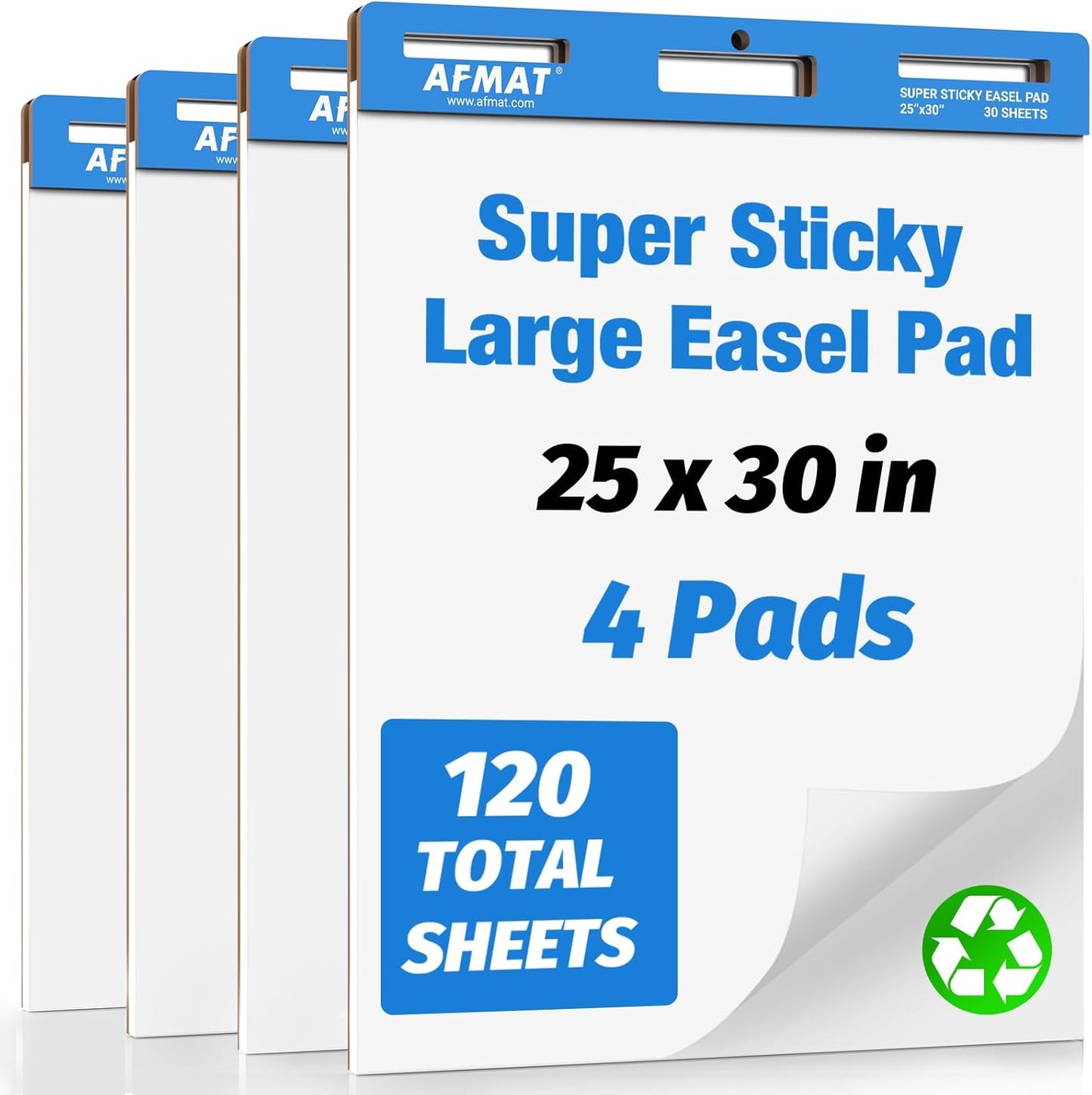 AFMAT Sticky Easel Pads, 25 in x 30 in Flip Chart Paper for Teachers,30 Sheets/Pad, 4 Pads, AFEP34BL