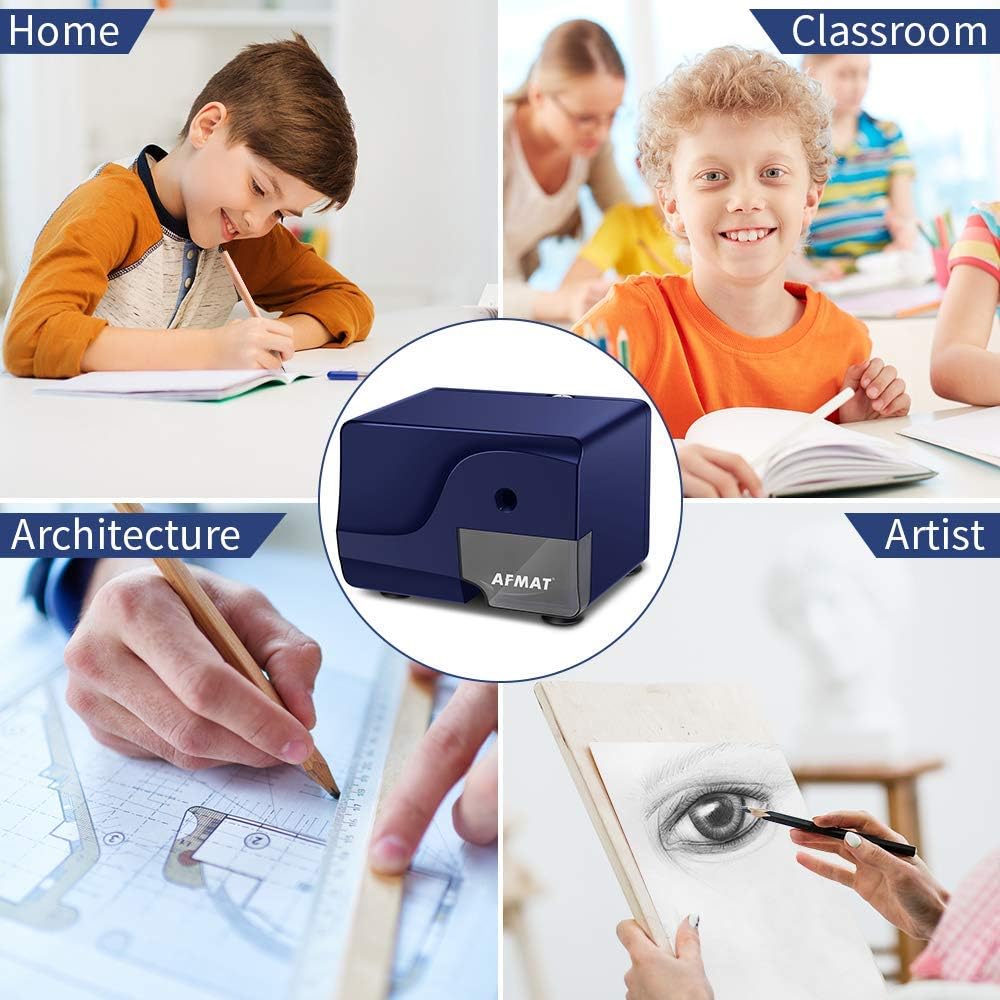 AFMAT PS106 Electric Pencil Sharpener, Heavy Duty Pencil Sharpeners for 6-8mm Colored Pencils, Fast Sharpen, 3 Sharpness Setting, 10,000+ Sharpenings for Classroom/School/Home/Teachers, Black