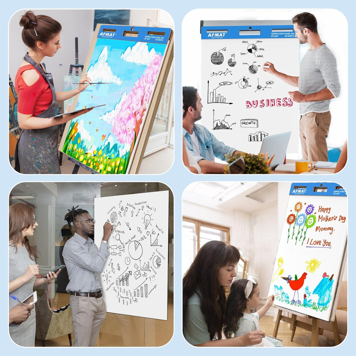 AFMAT Sticky Easel Pads, 25 in x 30 in Flip Chart Paper for Teachers,30 Sheets/Pad, 4 Pads, AFEP34BL
