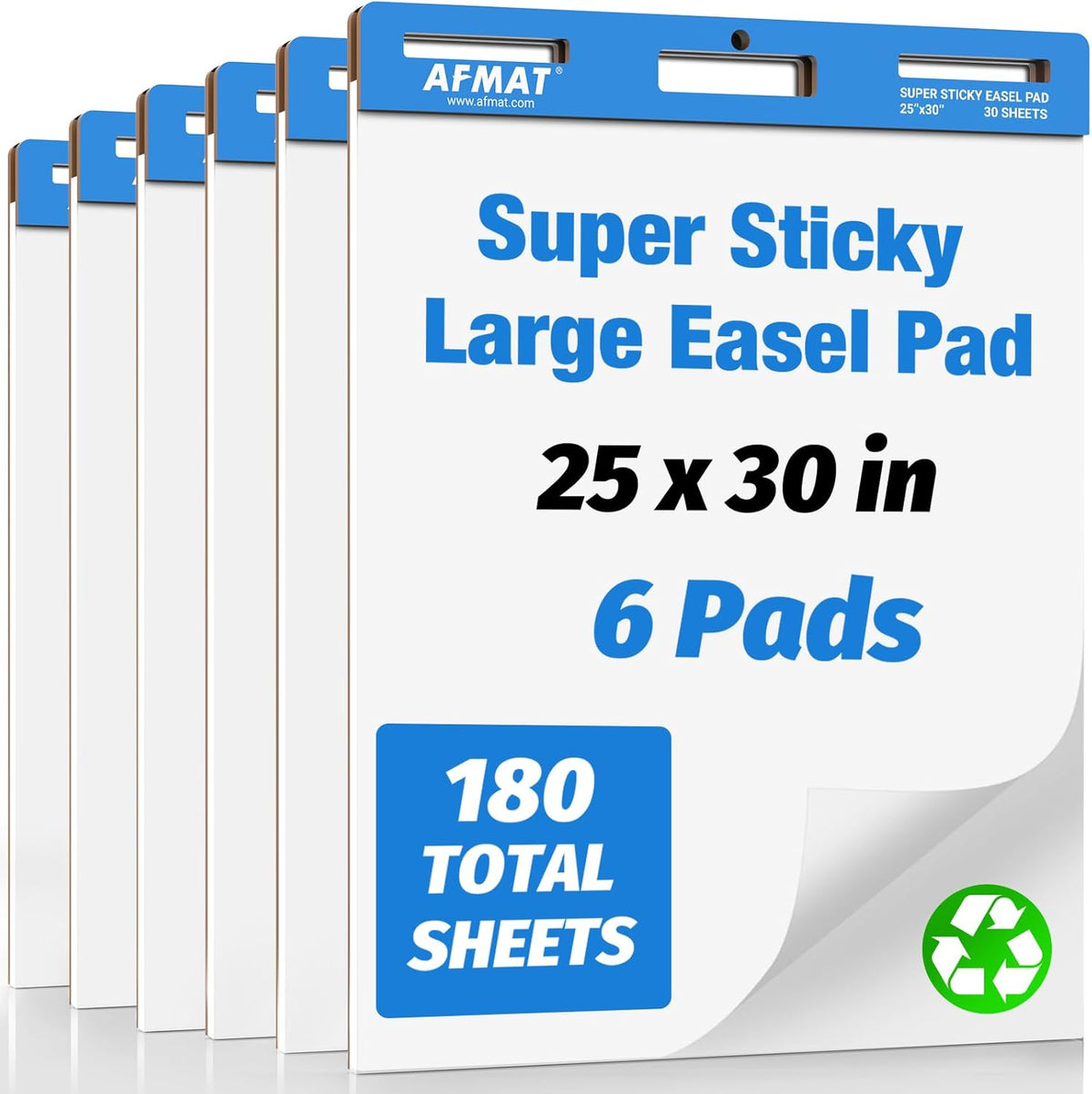 AFMAT Sticky Easel Pads, 25 in x 30 in Flip Chart Paper for Teachers,30 Sheets/Pad, 6 Pads, AFEP36BL