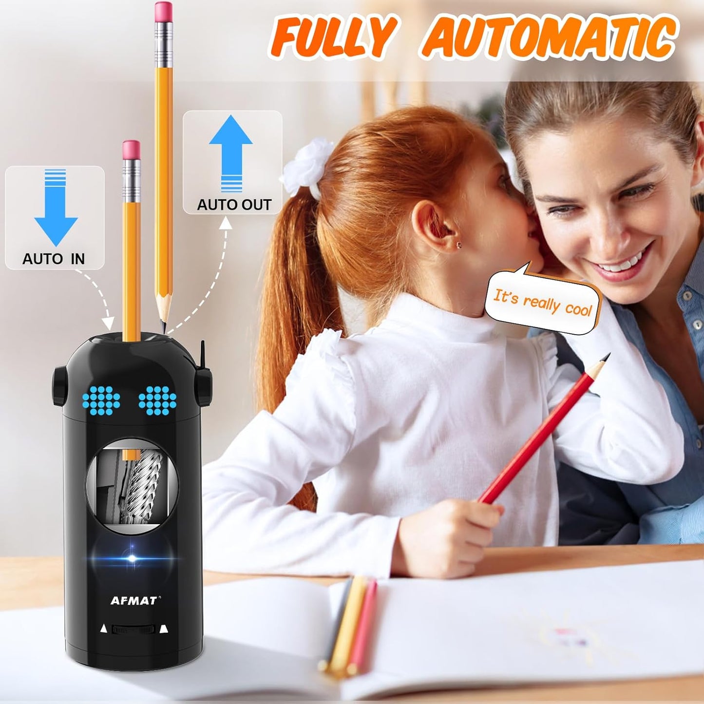 AFMAT PSX5ET Robot Fully Automatic Electric Pencil Sharpener for Colored Pencils 7-11.5mm,PSX5BKET