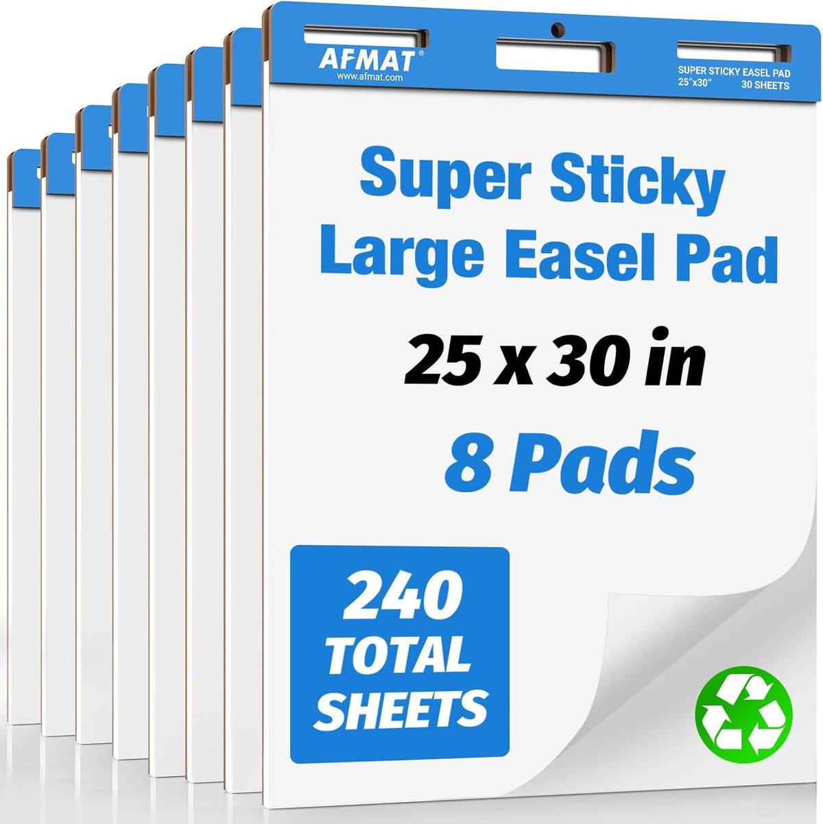 AFMAT Sticky Easel Pads, 25 in x 30 in Flip Chart Paper for Teachers,30 Sheets/Pad, 8 Pads, AFEP38BL
