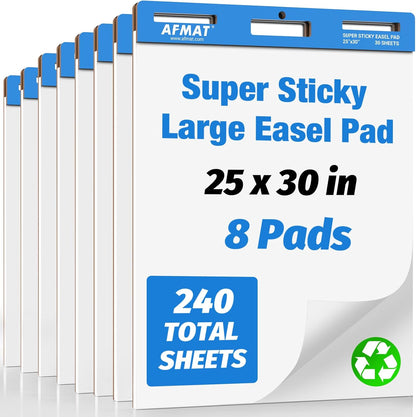 AFMAT Sticky Easel Pads, 25 in x 30 in Flip Chart Paper for Teachers,30 Sheets/Pad, 4 Pads, AFEP34BL