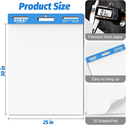 AFMAT Sticky Easel Pads, 25 in x 30 in Flip Chart Paper for Teachers,30 Sheets/Pad, 4 Pads, AFEP34BL