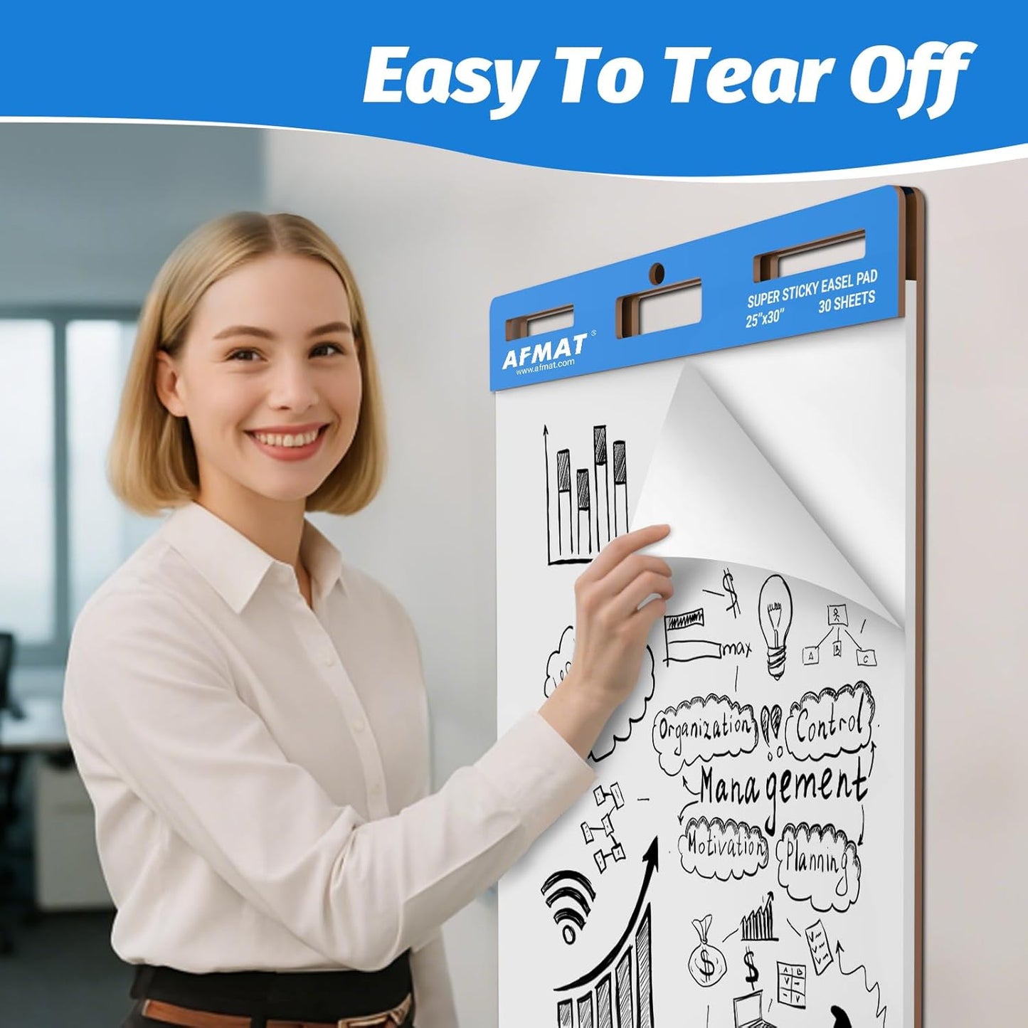 AFMAT Sticky Easel Pads, 25 in x 30 in Flip Chart Paper for Teachers,30 Sheets/Pad, 4 Pads, AFEP34BL