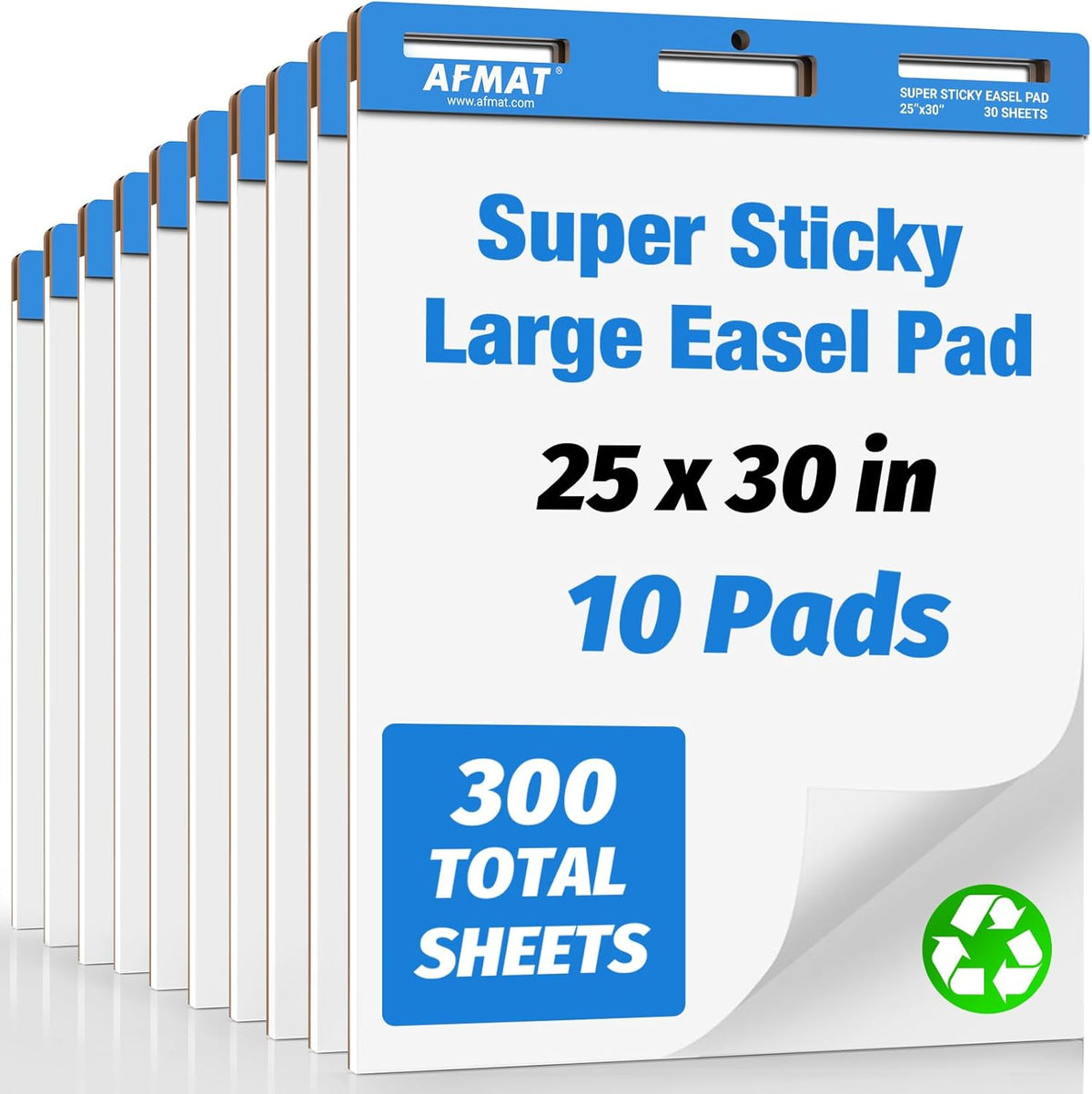 AFMAT Sticky Easel Pads, 25 in x 30 in Flip Chart Paper for Teachers, 30 Sheets/Pad, 10 Pads, AFEP310BL