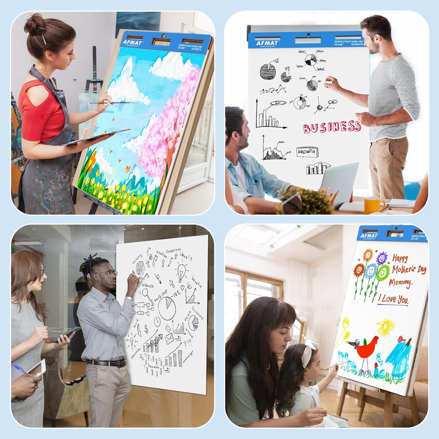 AFMAT Sticky Easel Pads, 25 in x 30 in Flip Chart Paper for Teachers, 30 Sheets/Pad, 10 Pads, AFEP310BL