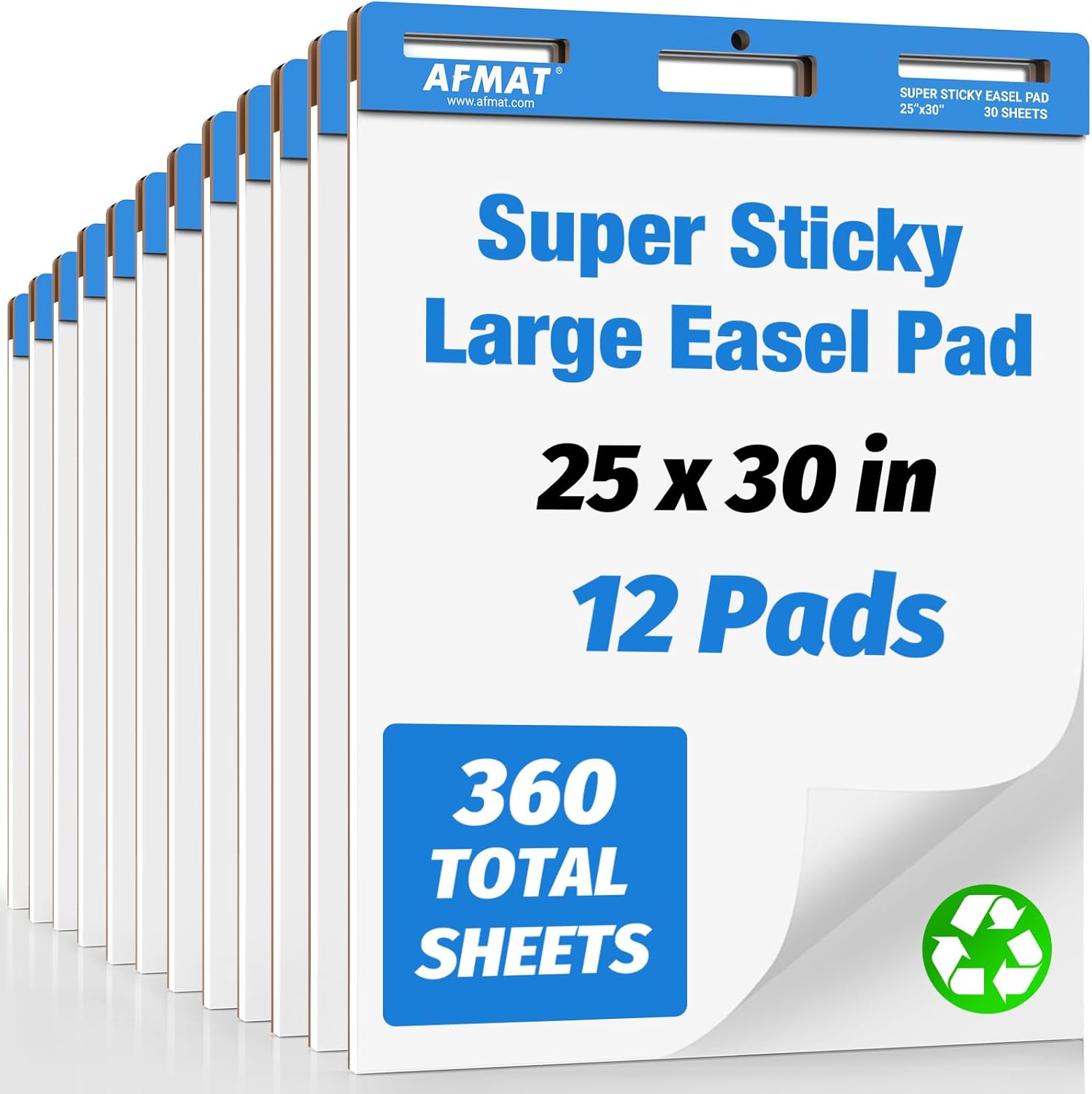 AFMAT Sticky Easel Pads, 25 in x 30 in Flip Chart Paper for Teachers, 30 Sheets/Pad, 12 Pads, AFEP312BL