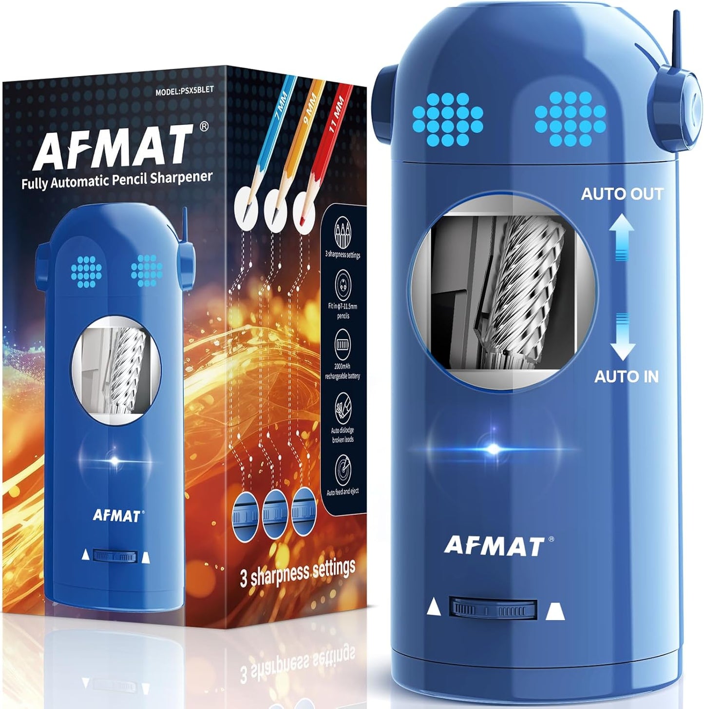AFMAT PSX5ET Robot Fully Automatic Electric Pencil Sharpener for Colored Pencils 7-11.5mm,PSX5BKET