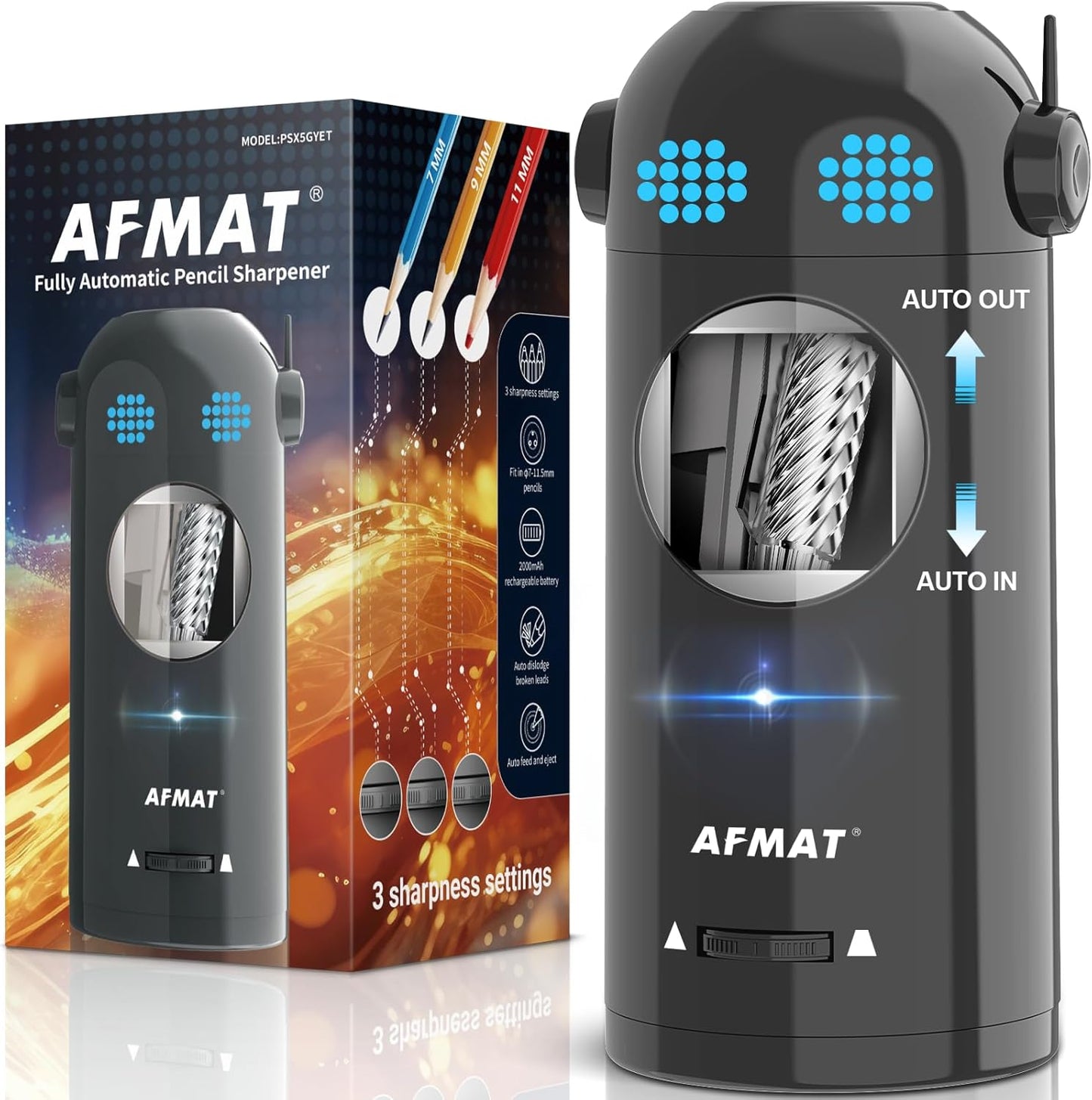AFMAT PSX5ET Robot Fully Automatic Electric Pencil Sharpener for Colored Pencils 7-11.5mm,PSX5BKET