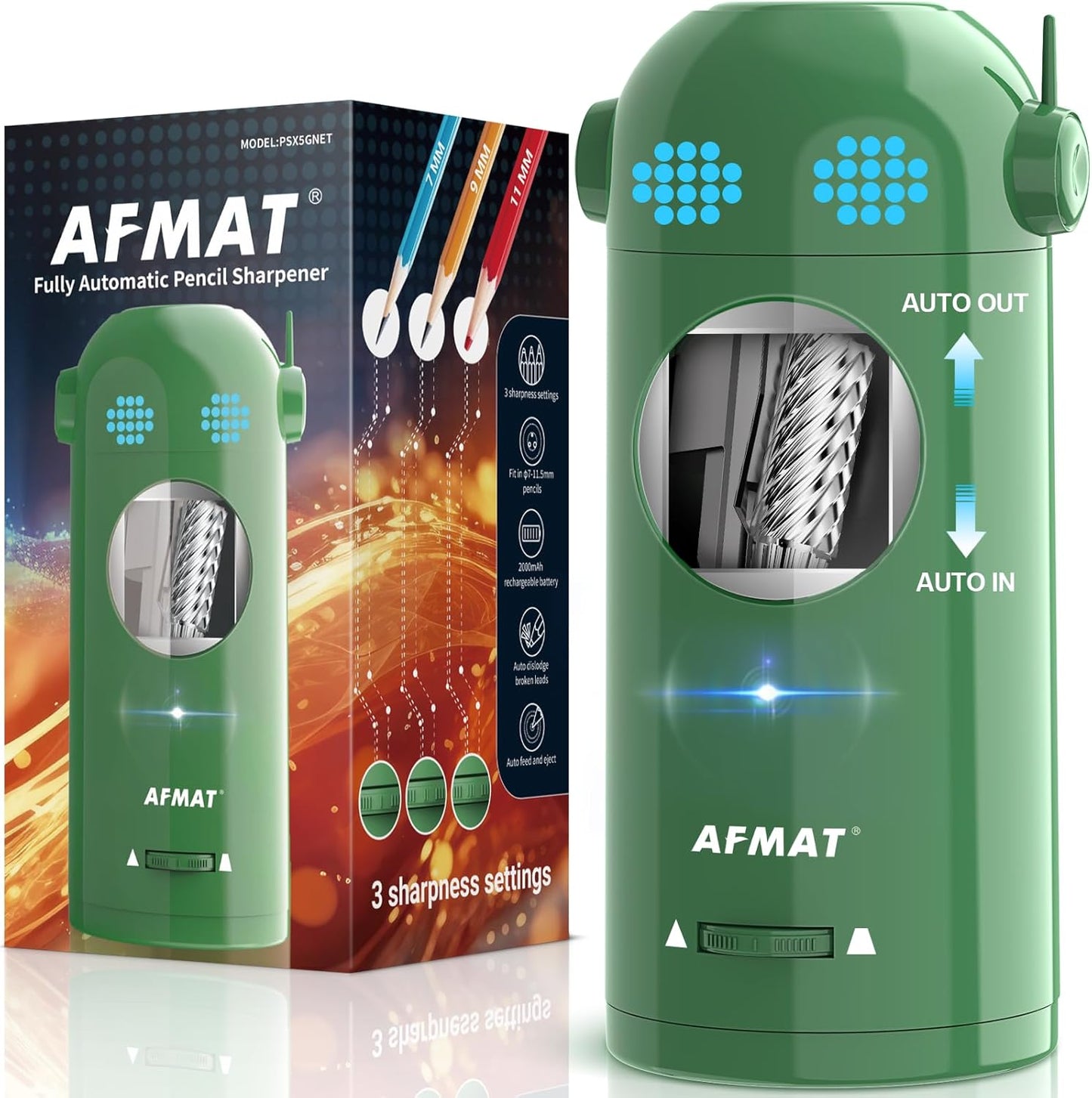 AFMAT PSX5ET Robot Fully Automatic Electric Pencil Sharpener for Colored Pencils 7-11.5mm,PSX5BKET