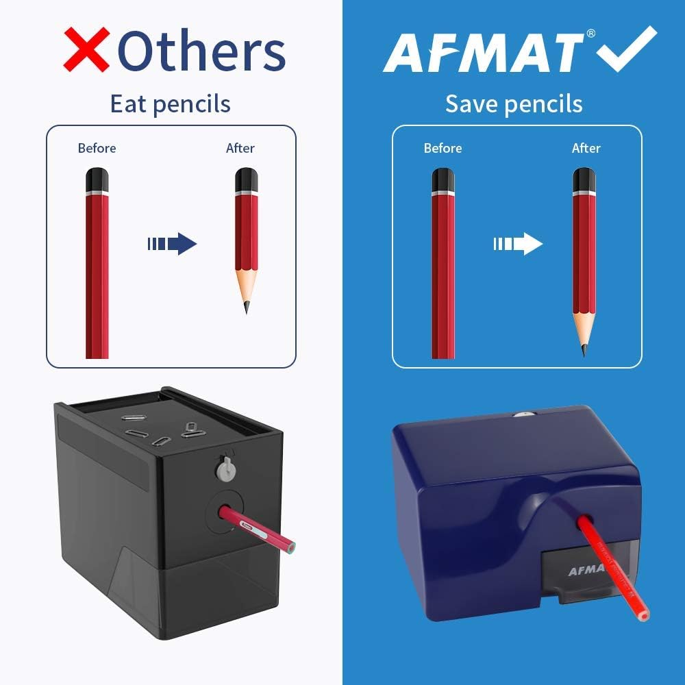 AFMAT PS106 Electric Pencil Sharpener, Heavy Duty Pencil Sharpeners for 6-8mm Colored Pencils, Fast Sharpen, 3 Sharpness Setting, 10,000+ Sharpenings for Classroom/School/Home/Teachers, Black