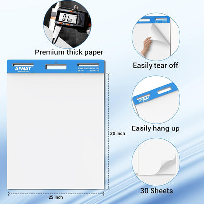 AFMAT Sticky Easel Pads, 25 in x 30 in Flip Chart Paper for Teachers, Super Sticky & Bleed-Resistant, Self-Stick Easel Paper for Office, Classroom, Whiteboard, Wall, Windows, 30 Sheets/Pad, 3 Pads,Model:AFEP33BL