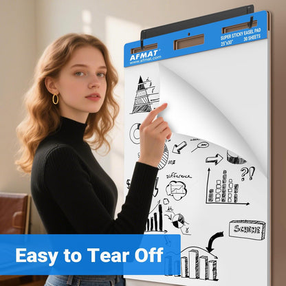 AFMAT Sticky Easel Pads, 25 in x 30 in Flip Chart Paper for Teachers, Super Sticky & Bleed-Resistant, Self-Stick Easel Paper for Office, Classroom, Whiteboard, Wall, Windows, 30 Sheets/Pad, 3 Pads,Model:AFEP33BL