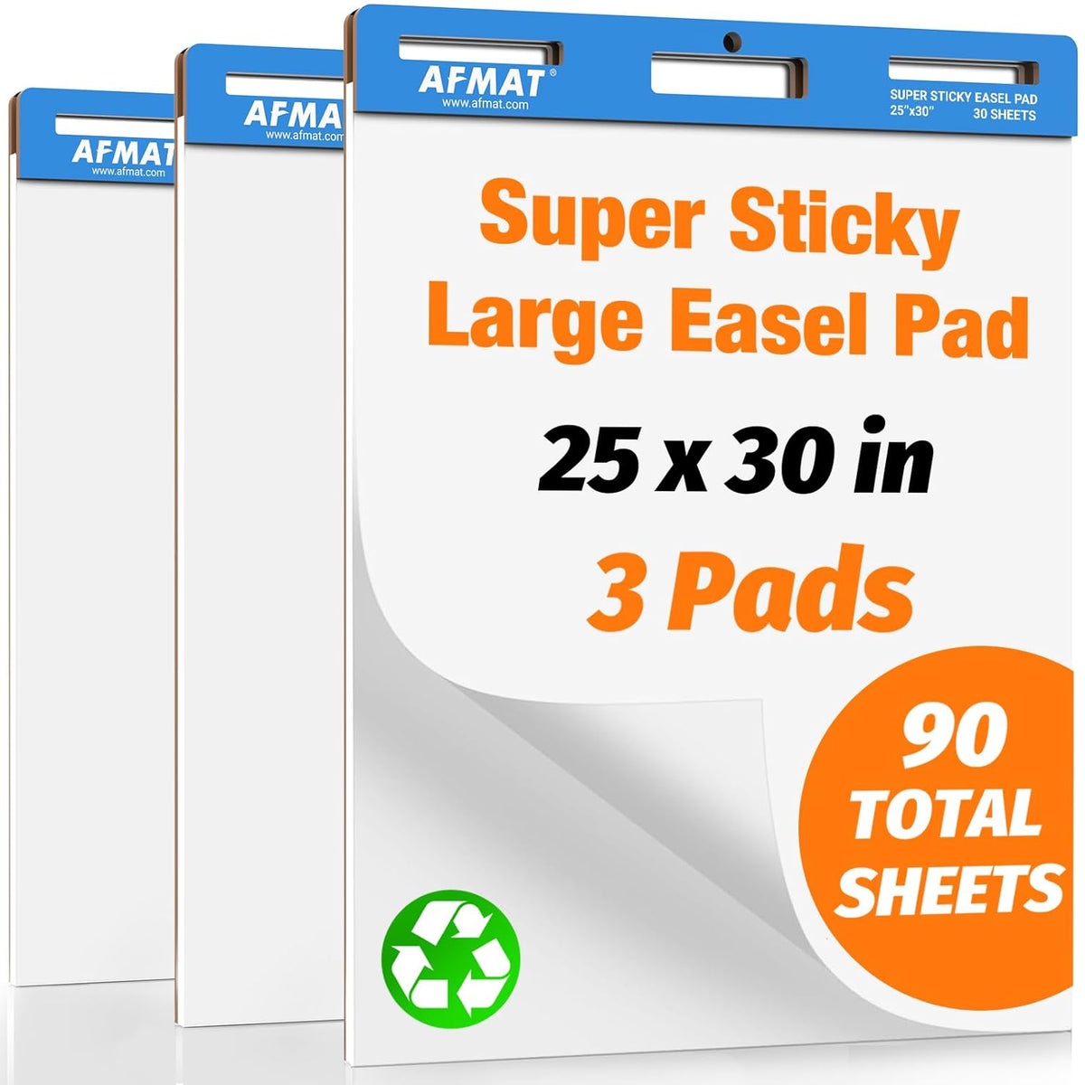 AFMAT Sticky Easel Pads, 25 in x 30 in Flip Chart Paper for Teachers, Super Sticky & Bleed-Resistant, Self-Stick Easel Paper for Office, Classroom, Whiteboard, Wall, Windows, 30 Sheets/Pad, 3 Pads,Model:AFEP33BL