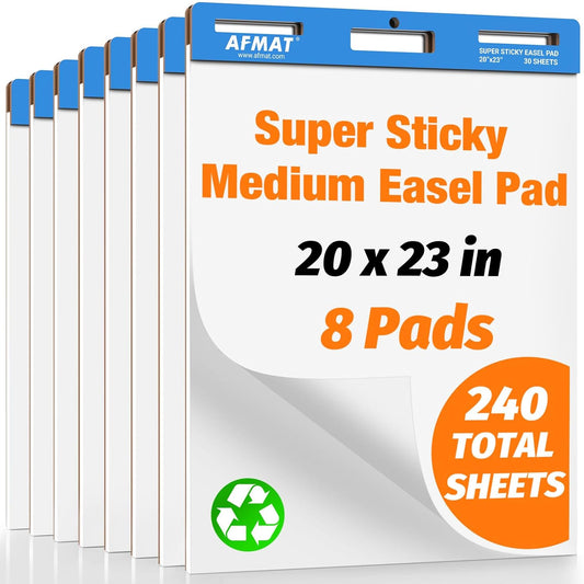 AFMAT Sticky Easel Pads, 20 in x 23 in Flip Chart Paper for Teachers, 30 Sheets/Pad, 8 Pads,Model:AFEP28BL