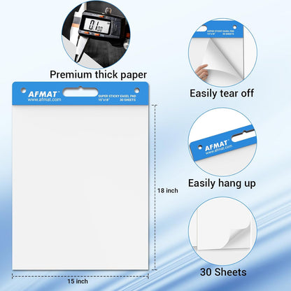 AFMAT Sticky Mini Easel Pads, 15 in x 18 in Flip Chart Paper for Teachers, Super Sticky & Bleed-Resistant, Self-Stick Easel Paper for Office/Classroom/Whiteboard/Wall/Windows, 30 Sheets/Pad, 5 Pads,Model:AFEP15BL