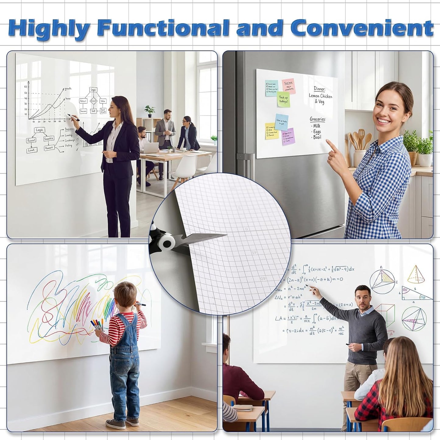 Dry Erase Whiteboard Paper, Large White Board Stickers for Wall, 6x4ft Dry Erase Paper Roll with Adhesive Backing, Perfect Replacement for White Board, No Ghost After 60 Days, 9 Much Better Markers, WS46E
