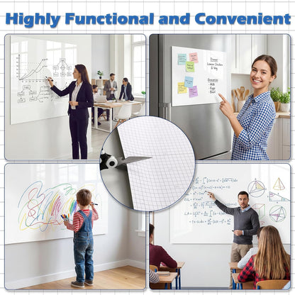 Dry Erase Whiteboard Paper, Large White Board Stickers for Wall, 6x4ft Dry Erase Paper Roll with Adhesive Backing, Perfect Replacement for White Board, No Ghost After 60 Days, 9 Much Better Markers, WS46E