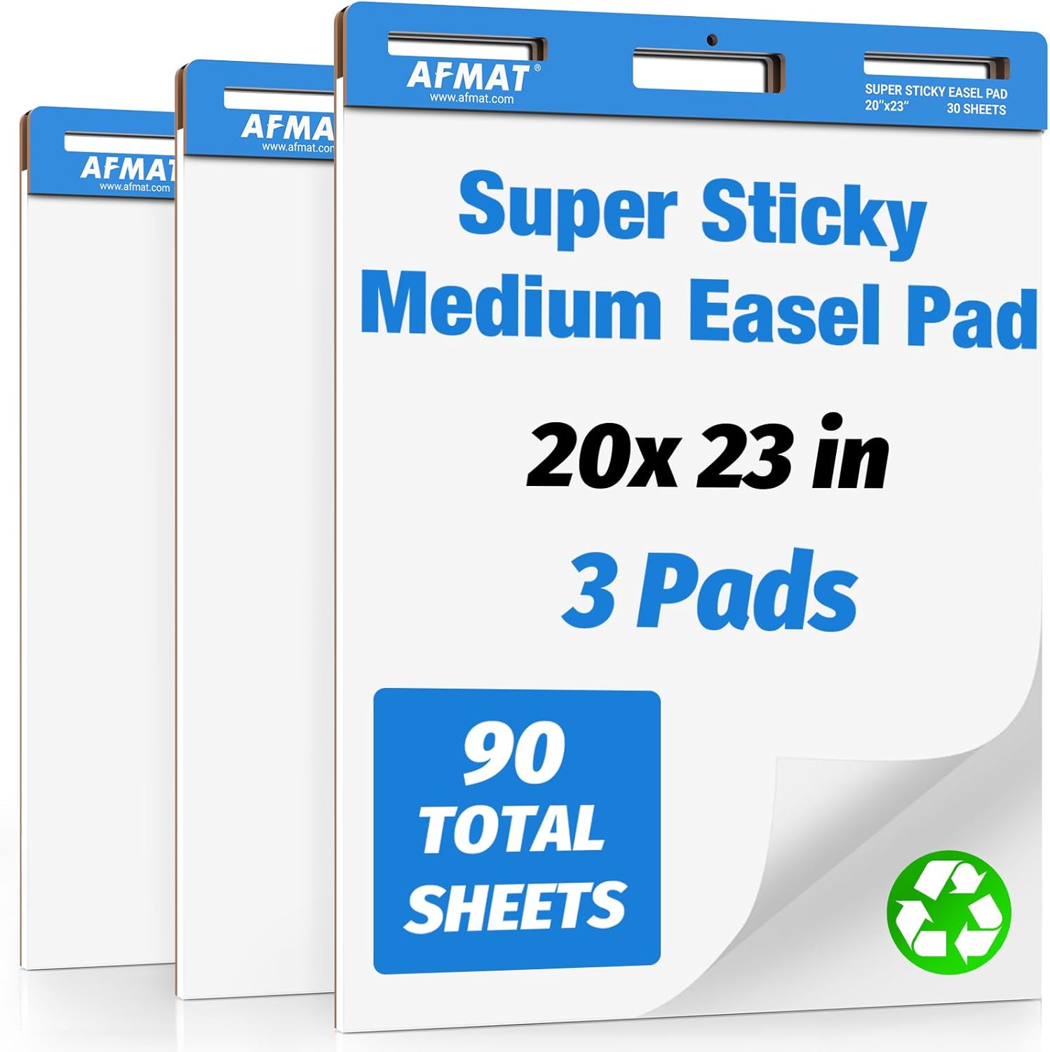 AFMAT Sticky Easel Pads, 20 in x 23 in Flip Chart Paper for Teachers, Ink Bleed-Through Resistant Easel Paper for Office, Classroom, Whiteboard, Wall, Windows, 30 Sheets/Pad, 3 Pads,Model:AFEP23BL