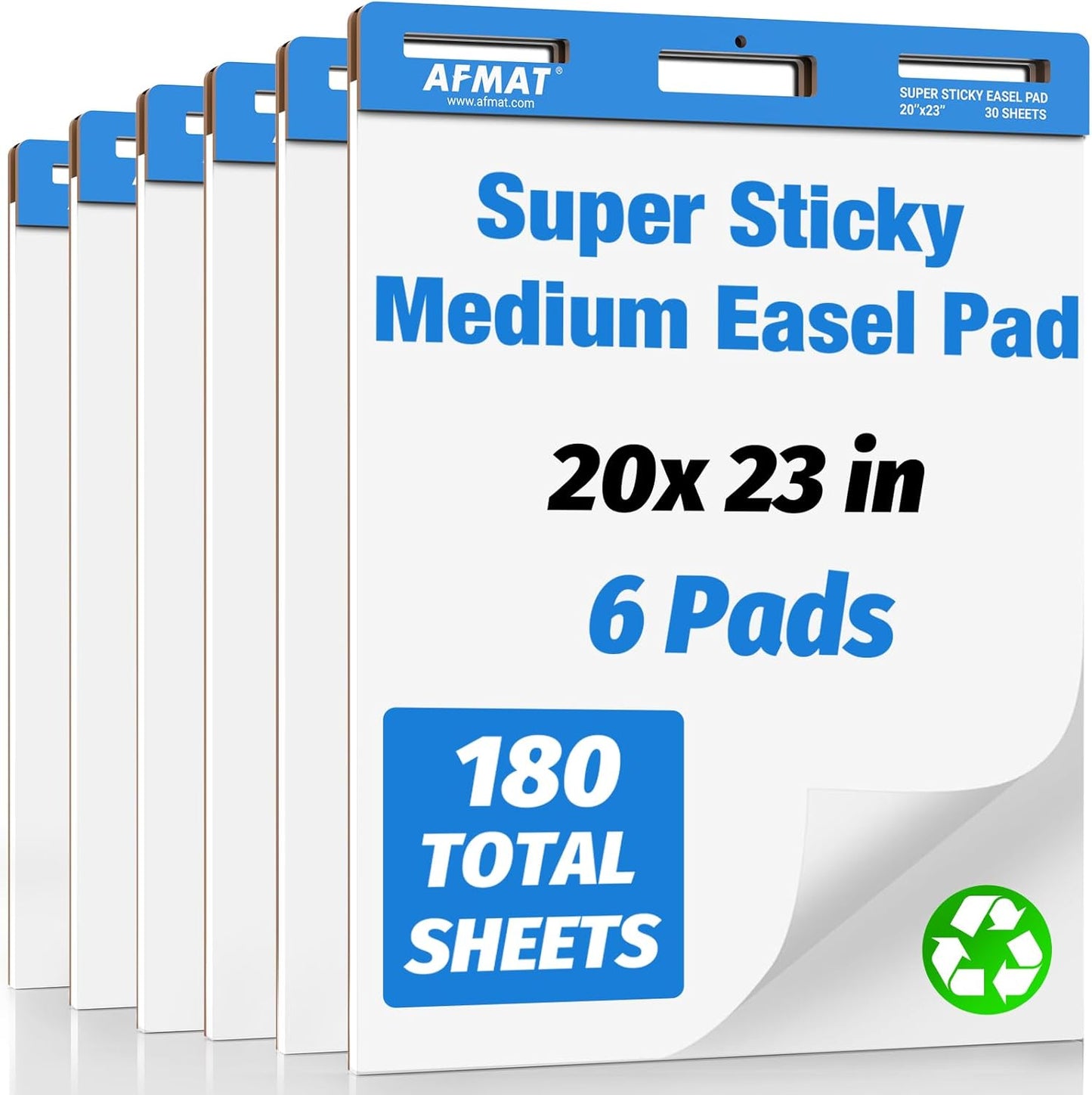 AFMAT Sticky Easel Pads, 20 in x 23 in Flip Chart Paper for Teachers, Ink Bleed-Through Resistant Easel Paper for Office, Classroom, Whiteboard, Wall, Windows, 30 Sheets/Pad, 3 Pads,Model:AFEP23BL