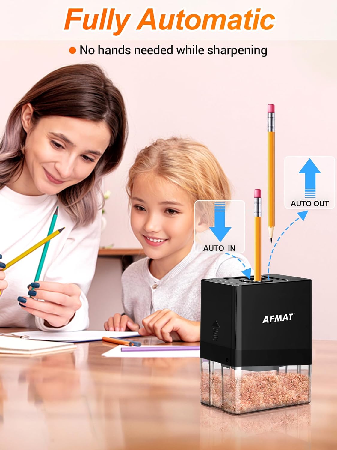 AFMAT Vollautomatischer kleiner batteriebetriebener elektrischer Bleistiftspitzer, Modell: PSA8 (Schwarz)
