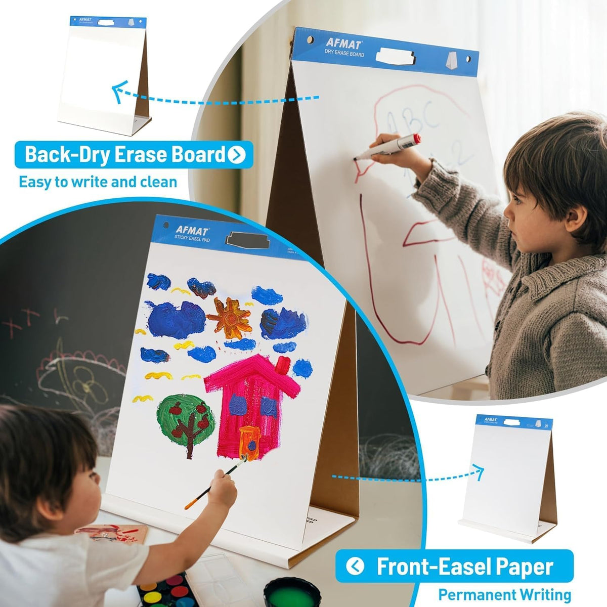 2-Pack Tabletop Sticky Easel Pad and Dry Erase Board 2 in 1, 20 x 23 inches, 20 Sheets/Pad, Portable Easel Stands for Teachers, Ideal for Training, Presentation, Meetings, Kids Doodling,Model:AFTP22BL