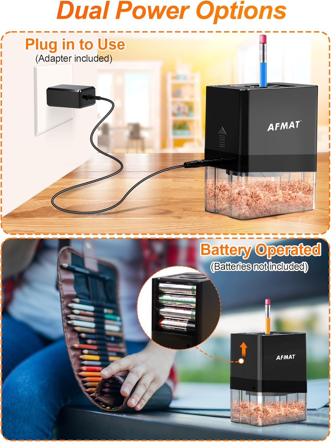 AFMAT Vollautomatischer kleiner batteriebetriebener elektrischer Bleistiftspitzer, Modell: PSA8 (Schwarz)