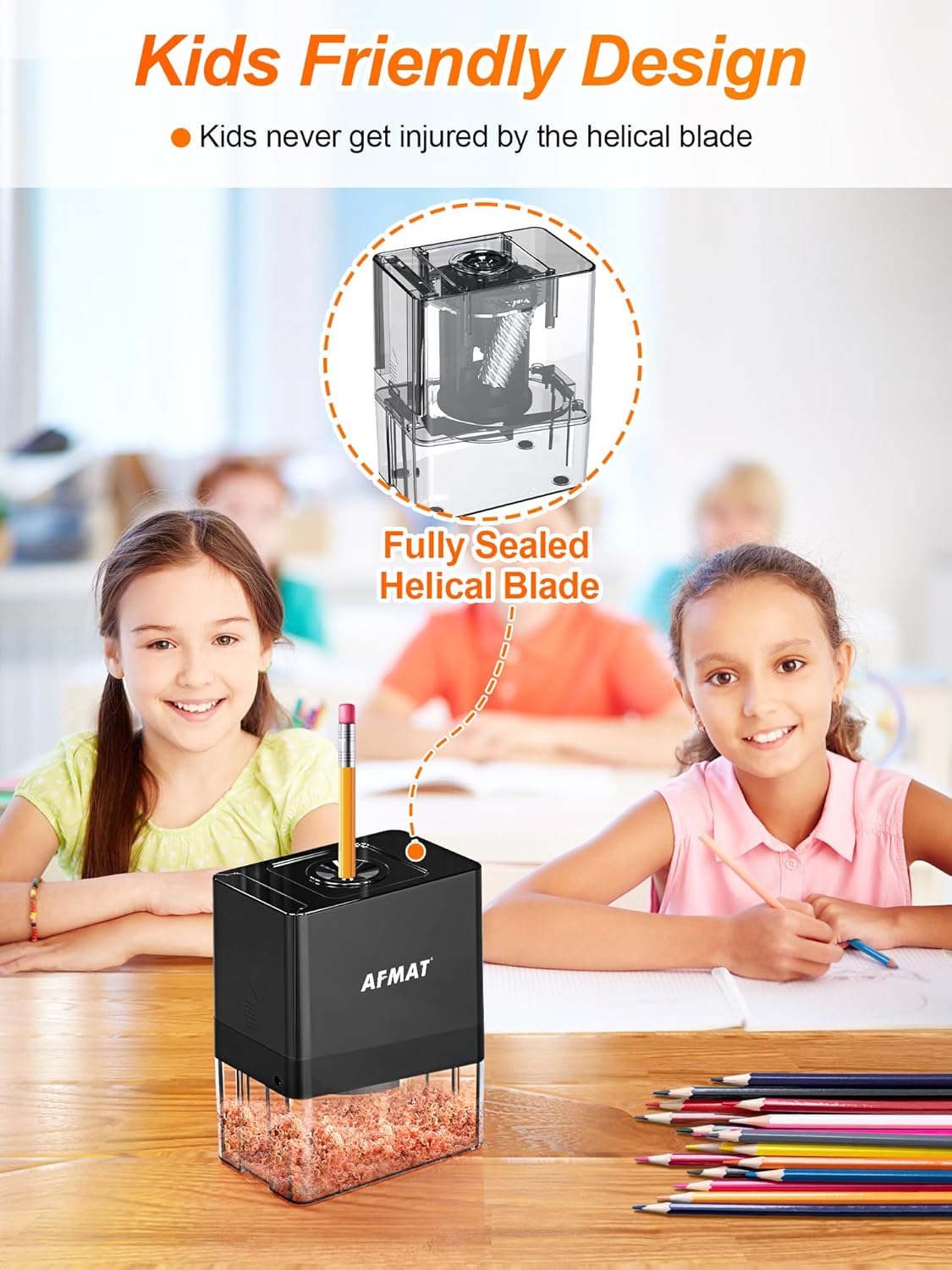 AFMAT Vollautomatischer kleiner batteriebetriebener elektrischer Bleistiftspitzer, Modell: PSA8 (Schwarz)