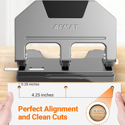 AFMAT HPX3 3 Hole Punch Heavy Duty, 40-Sheet 3 Hole Puncher for Binder, Metal Three Hole Punch w/ 10000+ Punching Times,Blue