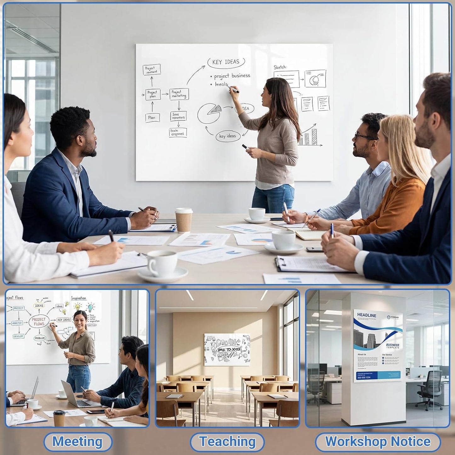 AFMAT White Board Dry Erase Paper, 36" x 24" Whiteboard Wallpaper, with 3 Markers, Stain-Proof & Super Sticky, No Ghost After 60 Days, Peel and Stick Dry Erase Board Paper Roll for Wall/Home/Office,WS12B