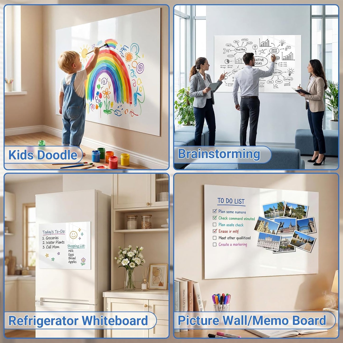 AFMAT White Board Dry Erase Paper, 36" x 24" Whiteboard Wallpaper, with 3 Markers, Stain-Proof & Super Sticky, No Ghost After 60 Days, Peel and Stick Dry Erase Board Paper Roll for Wall/Home/Office,WS12B
