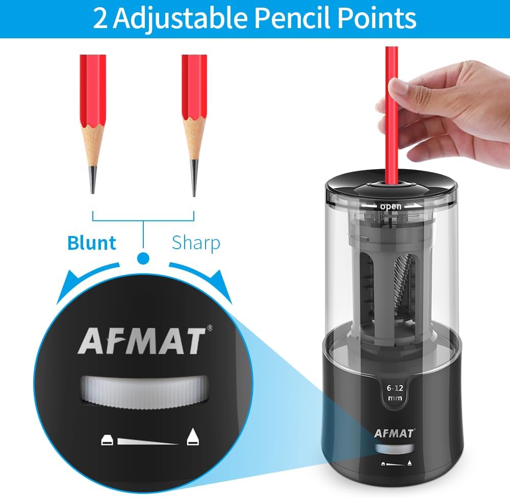 AFMAT PSA7 Electric Auto Stop Long Point Pencil Sharpener for Artist,8-17mm Super Long Point, for φ6-12mm Charcoal Drawing Sketching Colored Pencils