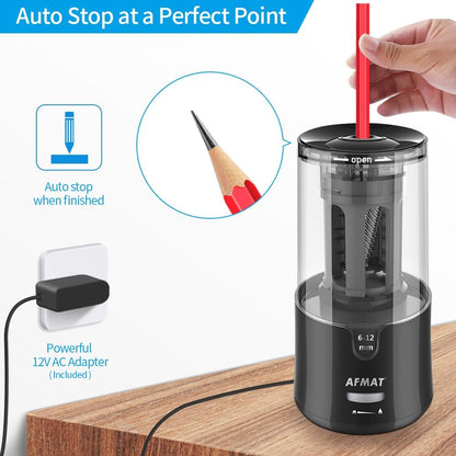 AFMAT PSA7 Electric Auto Stop Long Point Pencil Sharpener for Artist,8-17mm Super Long Point, for φ6-12mm Charcoal Drawing Sketching Colored Pencils