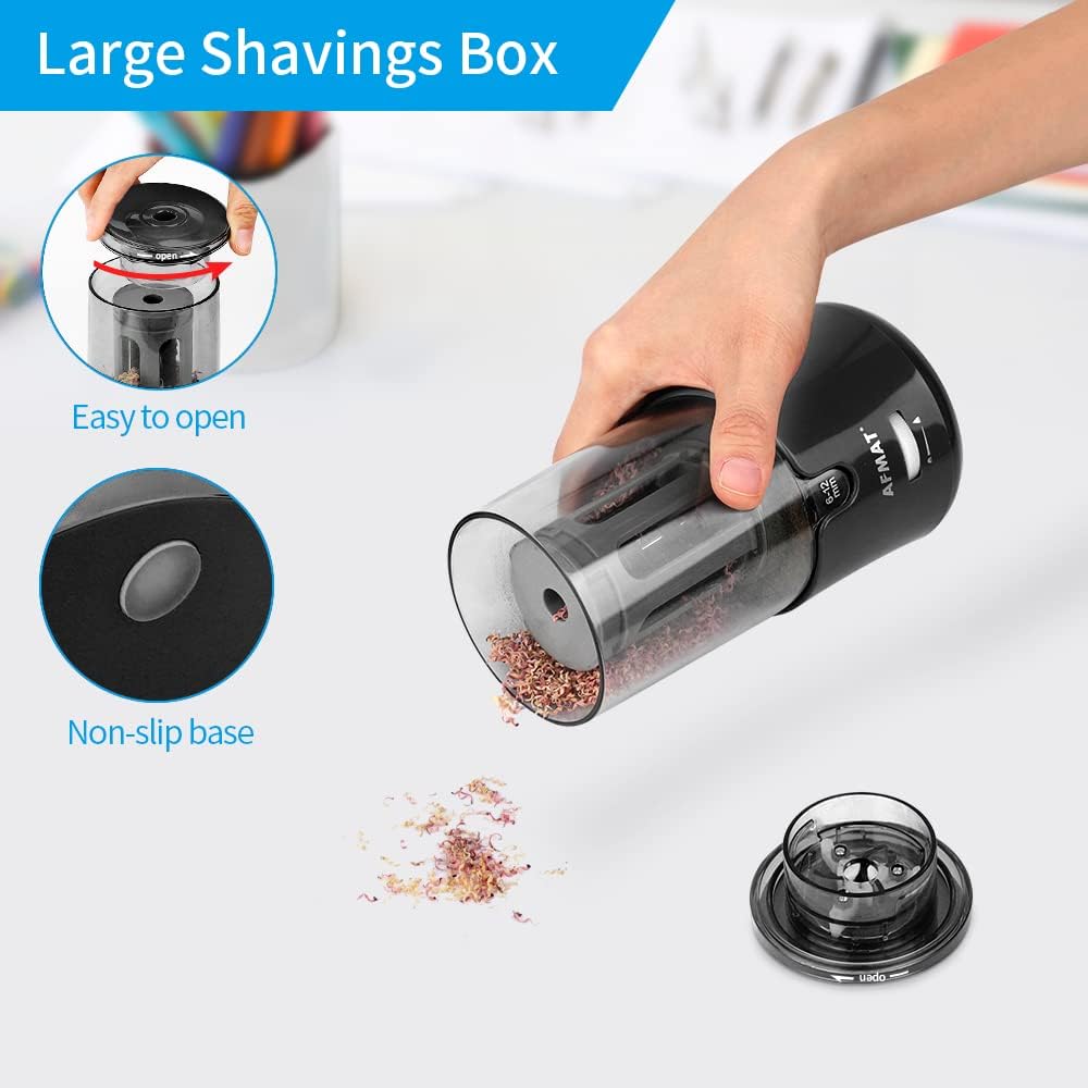 AFMAT PSA7 Electric Auto Stop Long Point Pencil Sharpener for Artist,8-17mm Super Long Point, for φ6-12mm Charcoal Drawing Sketching Colored Pencils