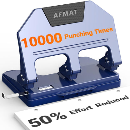 AFMAT HPX3 3 Hole Punch Heavy Duty, 40-Sheet 3 Hole Puncher for Binder, Metal Three Hole Punch w/ 10000+ Punching Times,Blue