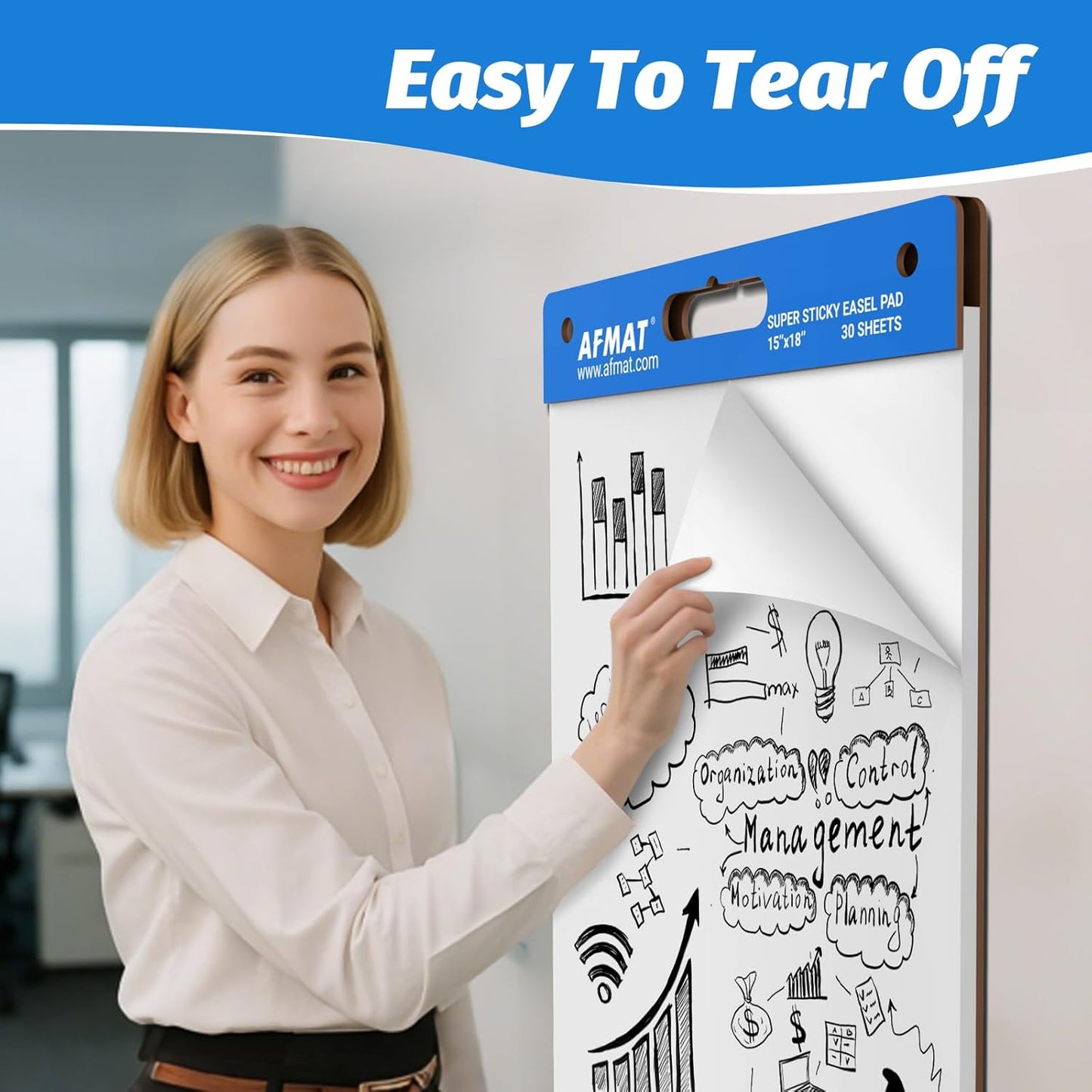 AFMAT Sticky Easel Pads, 15 in x 18 in Flip Chart Paper for Teachers, Ink Bleed-Through Resistant Easel Paper for Office/Classroom/Whiteboard/Wall/Windows, 30 Sheets/Pad, 3 Pads,Model:AFEP13BL