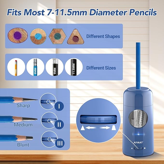 🎁Perfect Gift For A Teacher🎁Fully Automatic Rechargeable Electric Pencil Sharpener for 7-11.5mm Colored/Jumbo Pencils,PSX6BL