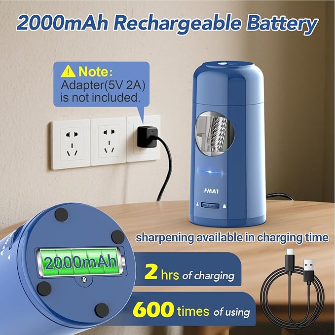 🎁Perfect Gift For A Teacher🎁Fully Automatic Rechargeable Electric Pencil Sharpener for 7-11.5mm Colored/Jumbo Pencils,PSX6BL