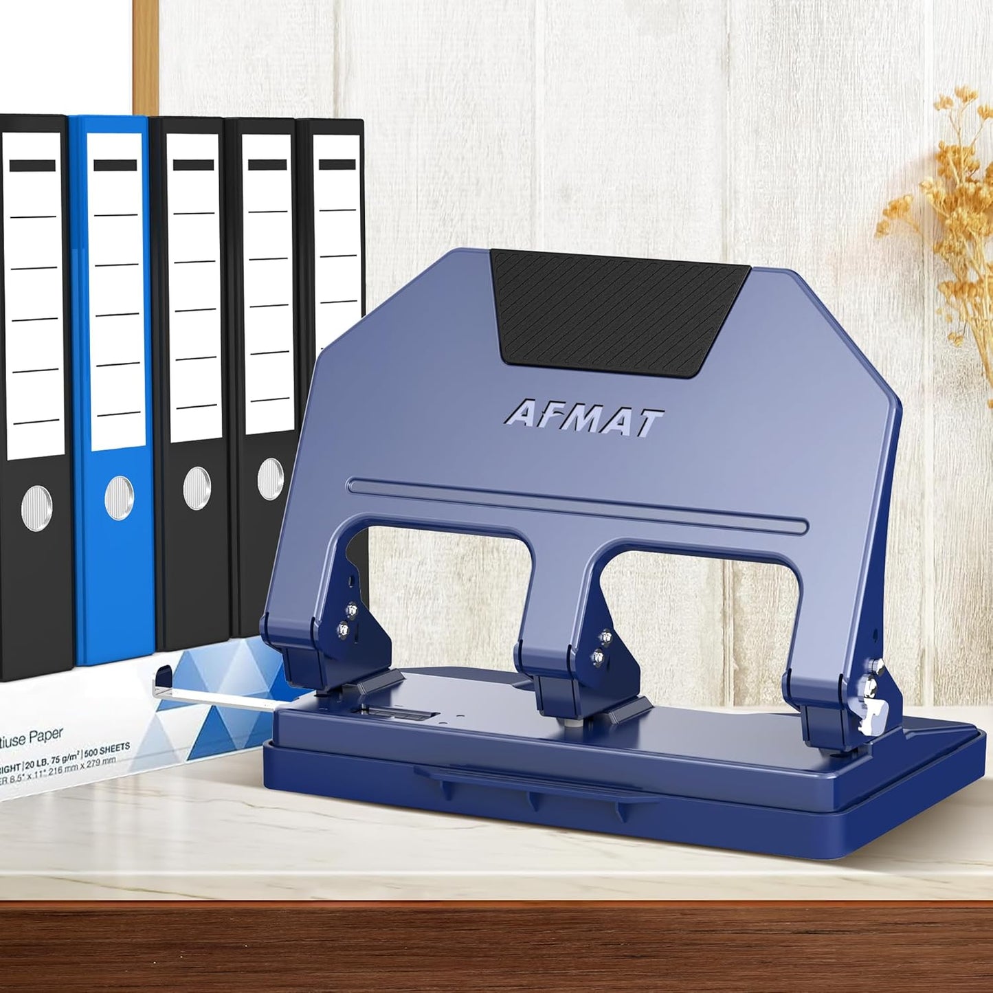 AFMAT HPX3 3 Hole Punch Heavy Duty, 40-Sheet 3 Hole Puncher for Binder, Metal Three Hole Punch w/ 10000+ Punching Times,Blue