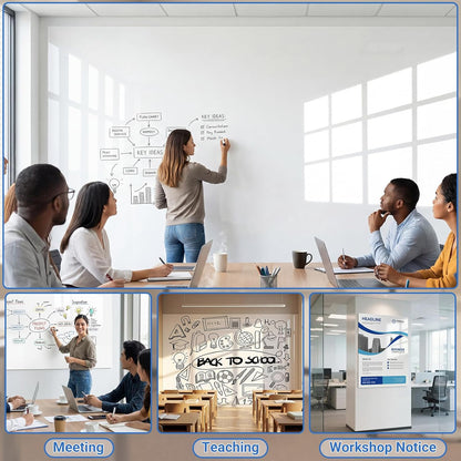 AFMAT White Board Dry Erase Paper, 72" x 48" Large Whiteboard Wallpaper, with 8 Markers, Stain-Proof & Super Sticky, No Ghost, 6' x 4' Peel and Stick Dry Erase Board Paper Roll for Wall/Home/Office,WS46B
