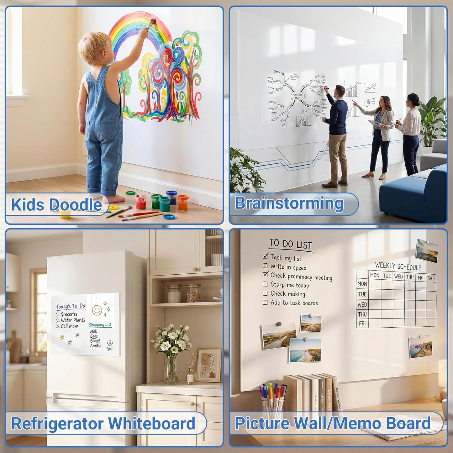 AFMAT White Board Dry Erase Paper, 72" x 48" Large Whiteboard Wallpaper, with 8 Markers, Stain-Proof & Super Sticky, No Ghost, 6' x 4' Peel and Stick Dry Erase Board Paper Roll for Wall/Home/Office,WS46B