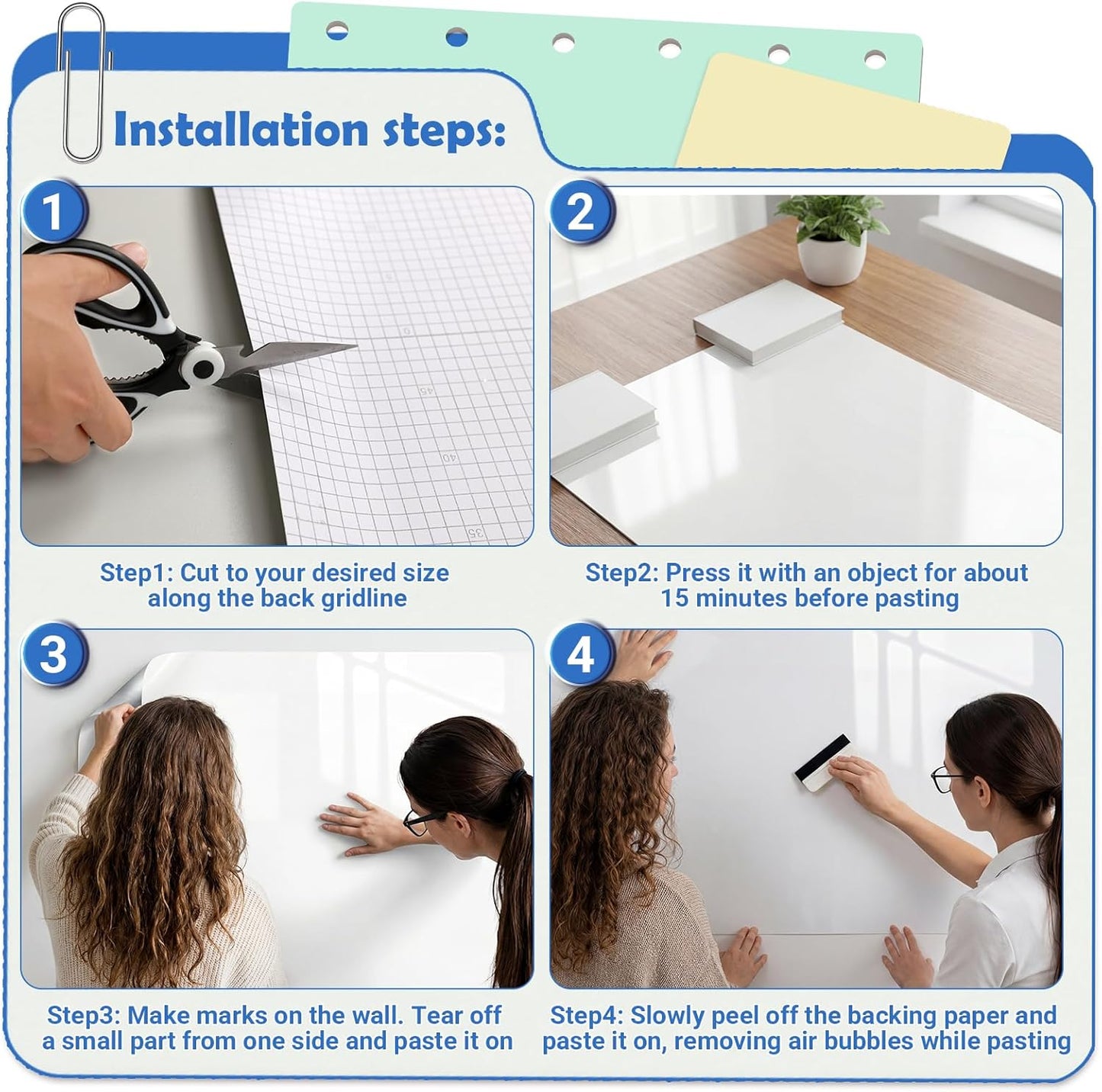 AFMAT White Board Dry Erase Paper, 72" x 48" Large Whiteboard Wallpaper, with 8 Markers, Stain-Proof & Super Sticky, No Ghost, 6' x 4' Peel and Stick Dry Erase Board Paper Roll for Wall/Home/Office,WS46B