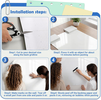 AFMAT White Board Dry Erase Paper, 72" x 48" Large Whiteboard Wallpaper, with 8 Markers, Stain-Proof & Super Sticky, No Ghost, 6' x 4' Peel and Stick Dry Erase Board Paper Roll for Wall/Home/Office,WS46B