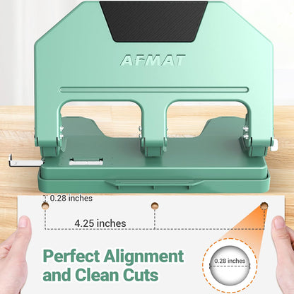 AFMAT HPX3 3 Hole Punch Heavy Duty, 40-Sheet 3 Hole Puncher for Binder, Metal Three Hole Punch w/ 10000+ Punching Times,Blue