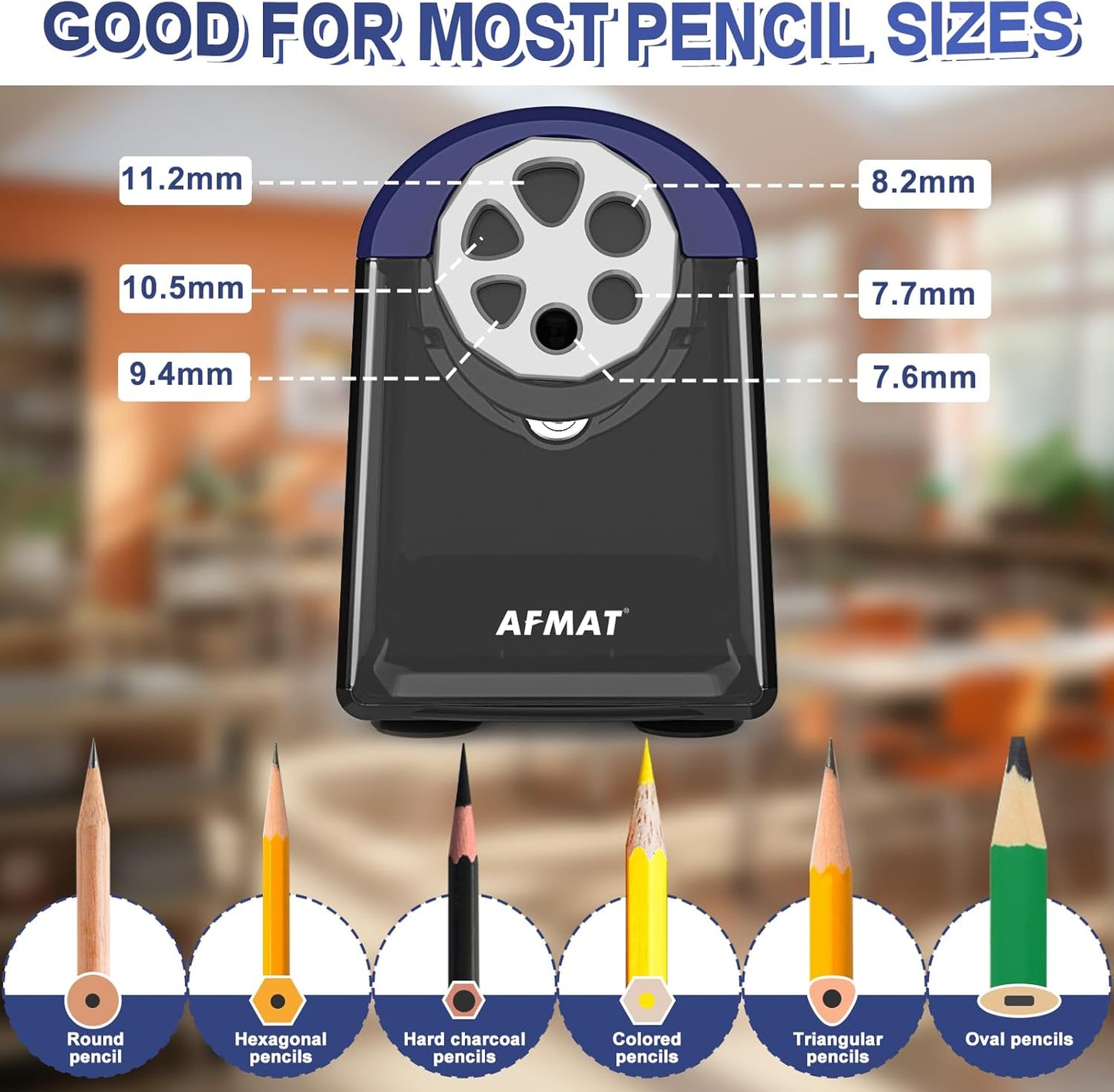 6 Holes Electric Pencil Sharpener,PSX2BL
