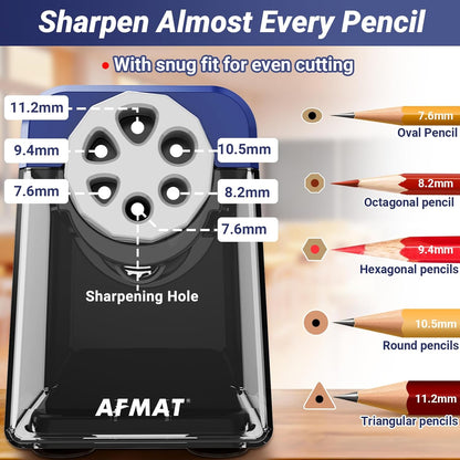 Disponible en México:AFMAT PSX1 Sacapuntas eléctrico resistente, 6 agujeros, parada automática para aula, sacapuntas eléctricos para lápices de colores de 6 a 11 mm, 7000 afilados, ahorran lápices, negro