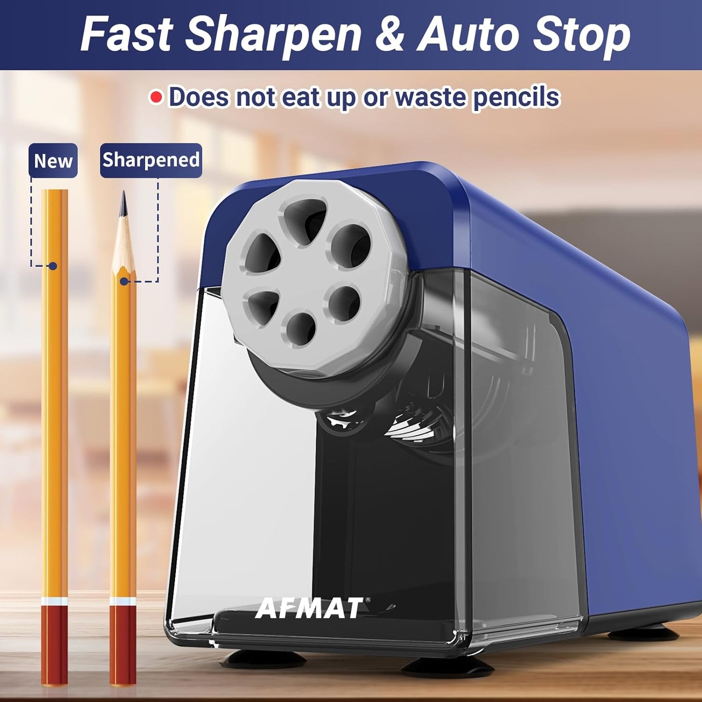 Disponible en México:AFMAT PSX1 Sacapuntas eléctrico resistente, 6 agujeros, parada automática para aula, sacapuntas eléctricos para lápices de colores de 6 a 11 mm, 7000 afilados, ahorran lápices, negro