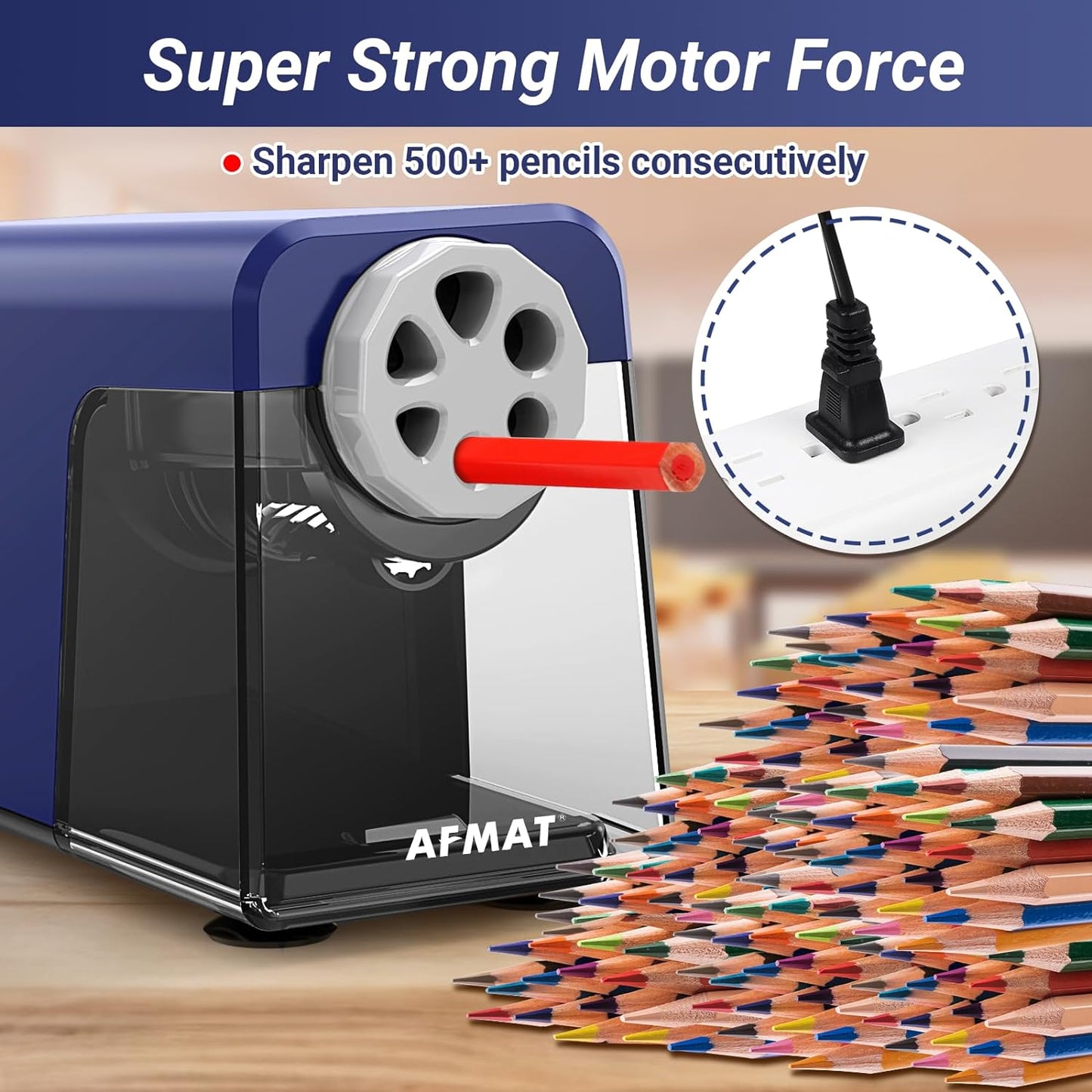 Disponible en México:AFMAT PSX1 Sacapuntas eléctrico resistente, 6 agujeros, parada automática para aula, sacapuntas eléctricos para lápices de colores de 6 a 11 mm, 7000 afilados, ahorran lápices, negro