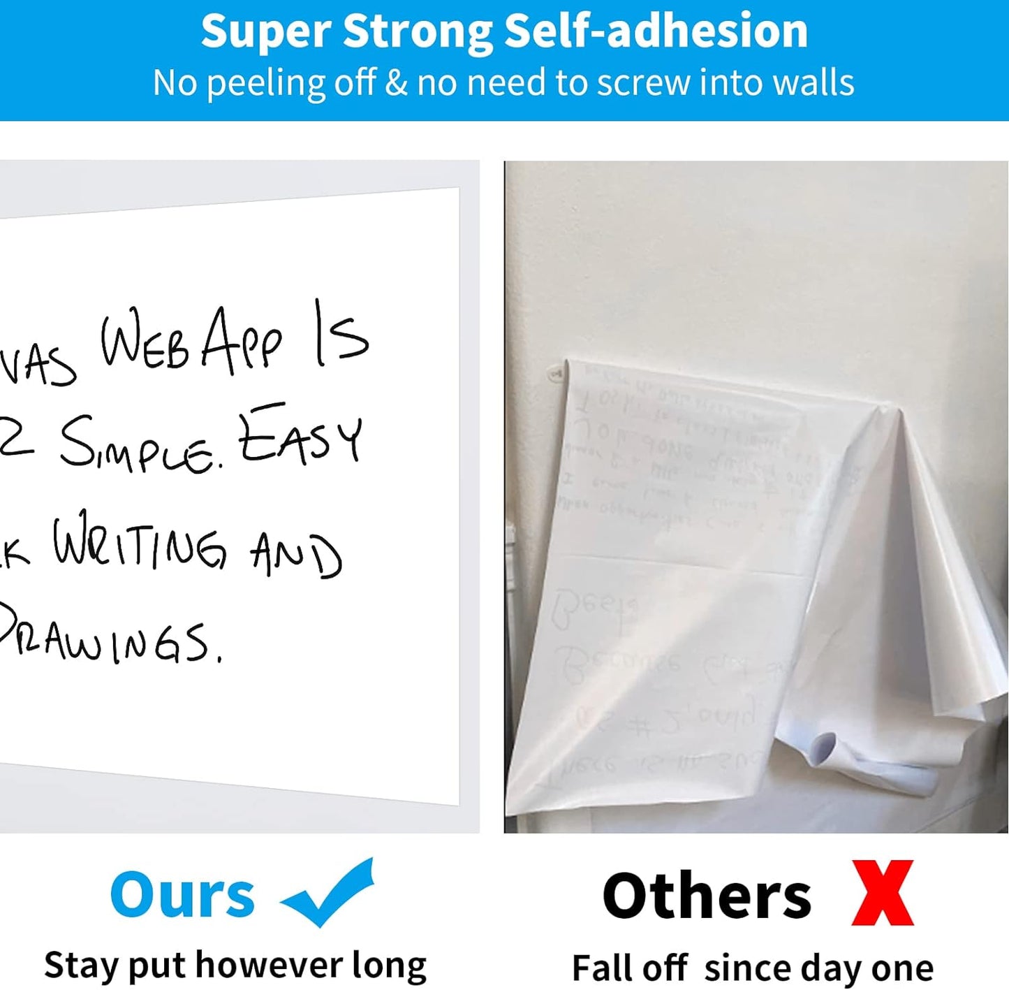 AFMAT D50 AFMAT Whiteboard Wallpaper, 6x4ft Dry Erase Contact Paper, Large Peel and Stick White Board Contact Paper, Stain-Proof & Super Sticky, No Ghost After 60 Days, Dry Erase Whiteboard Sticker for Wall